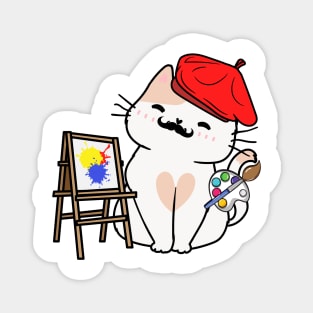 Funny white cat is a painter Magnet