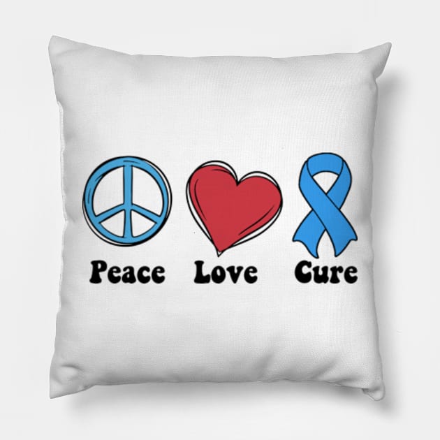 Peace Love Cure Type One Diabetes awareness T1D Pillow by David Brown