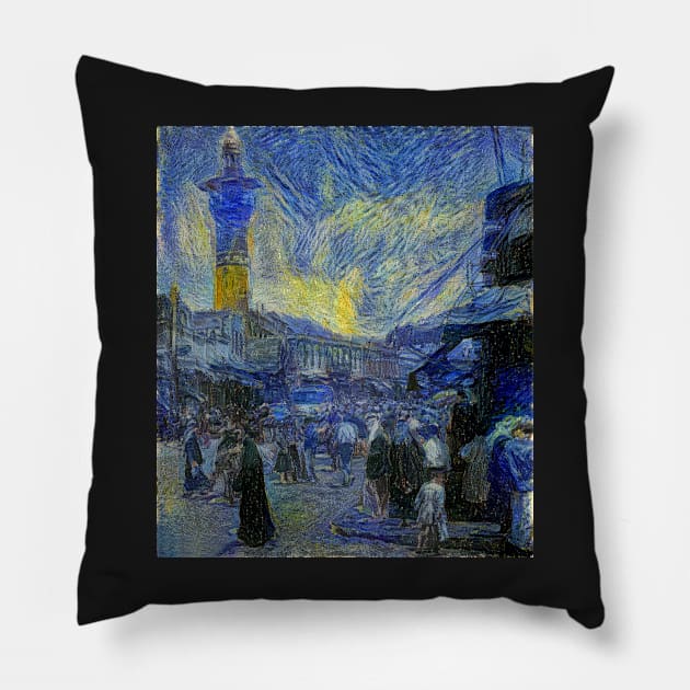 Dalati Mosque Minaret and Old Souq - Starrynight Pillow by Homsalgia