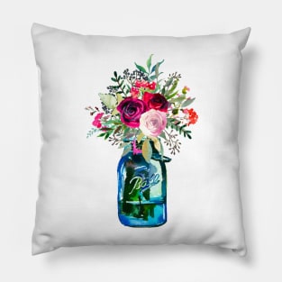 Watercolor mason jar flowers Pillow