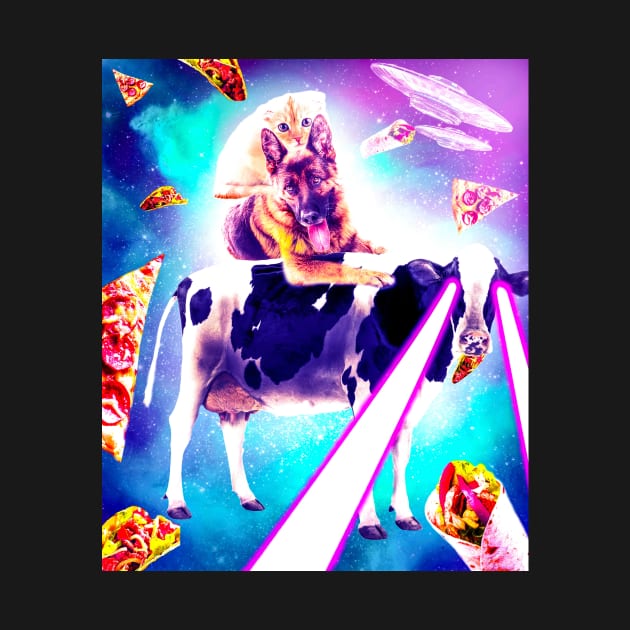 Space Cat Riding Dog And Laser Eyes Cow by Random Galaxy