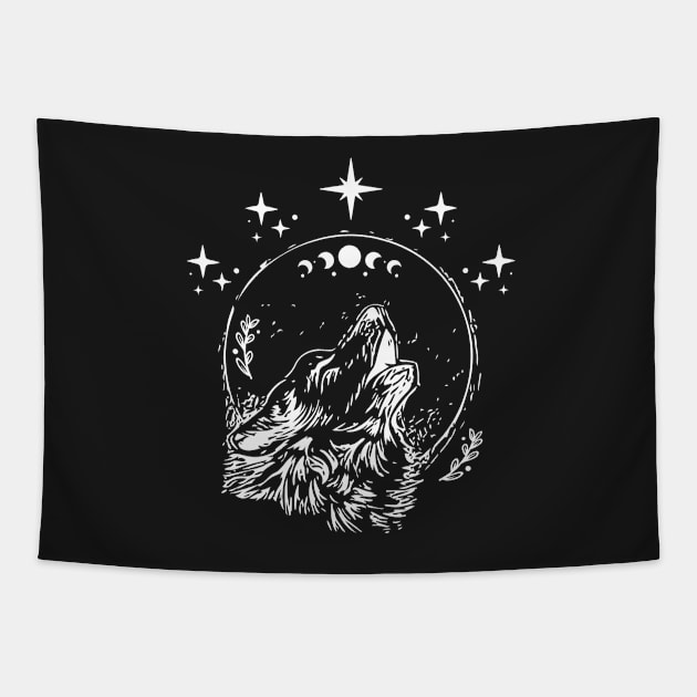 Celestial Moon Howling Wolf Tapestry by soulfulprintss8