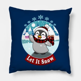 Let it snow Kawaii Penguin Christmas holiday snowflake design Pillow