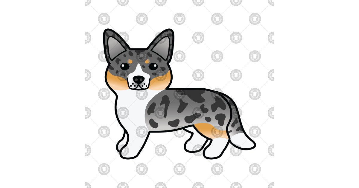 Blue Merle Cardigan Welsh Corgi Dog Cute Cartoon Illustration