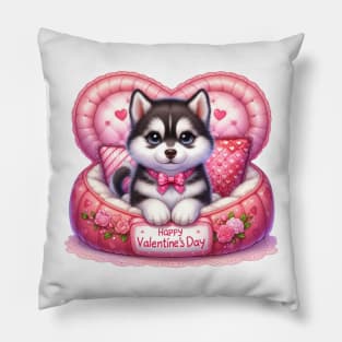 Valentine Siberian Husky Dog in Bed Pillow