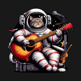 Cat astronot Playing Guitar T-Shirt