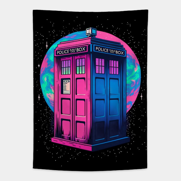 Vaporwave Tardis Tapestry by NeonOverdrive