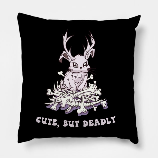 Cute but deadly Pastel Goth Jackalope Mythical Creature Pillow by secondskin