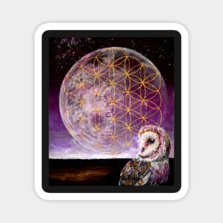 Flower of life - moon with owl Magnet