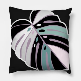 Monstera Leaf - Purple Green Black White Pillow