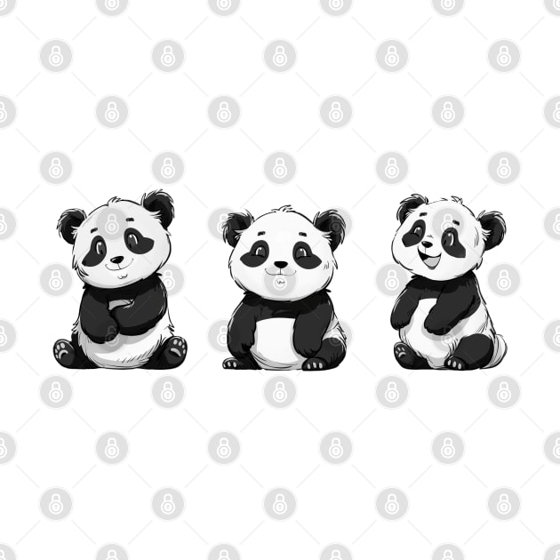 Three Cute Panda Bears by AI Art Originals