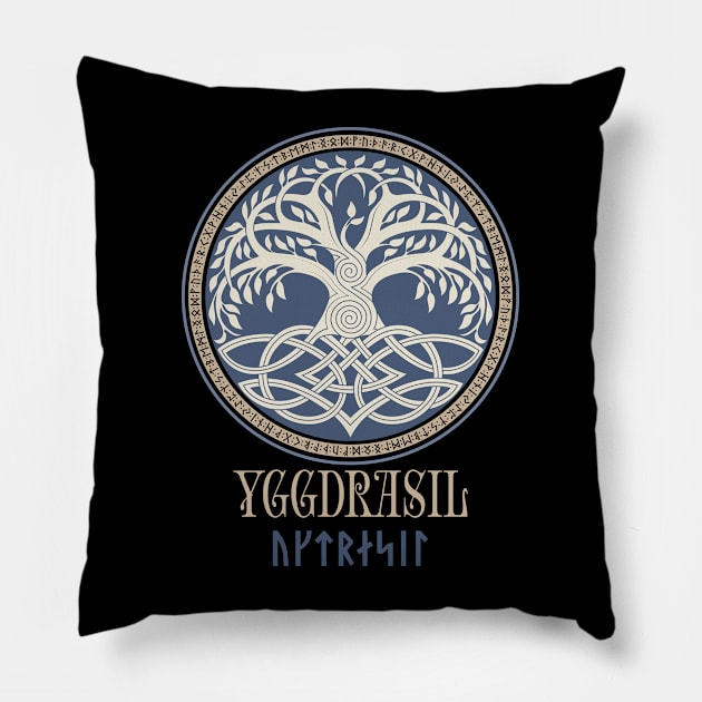 Norse Viking Tree of Life Pagan Yggdrasil Mythology Pillow by Blue Pagan