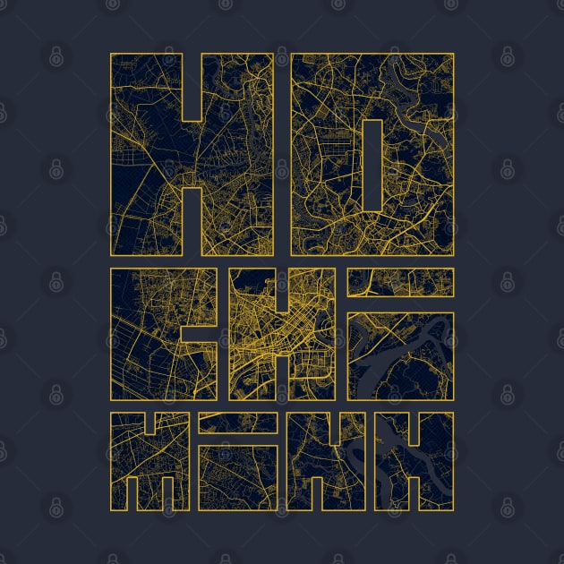 Ho Chi Minh, Vietnam City Map Typography - Gold Art Deco by deMAP Studio