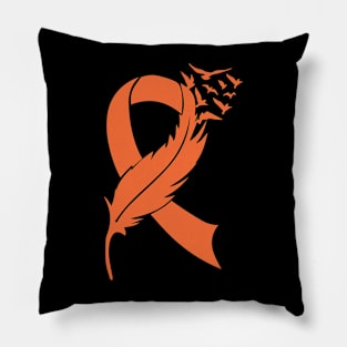 Feather Orange Ribbon, Leukemia Kidney Cancer Pillow