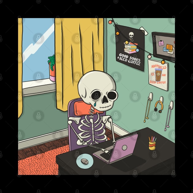 Skeleton At Desk by cecececececelia