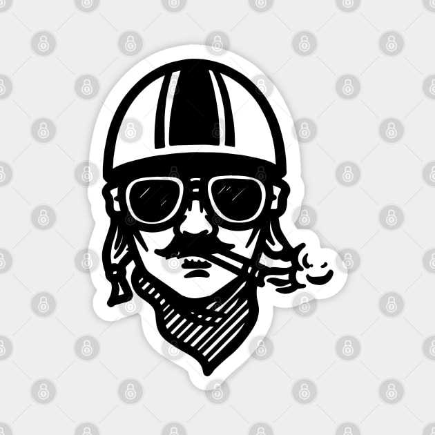 Smoking moustachioed motorcyclist Magnet by retropetrol