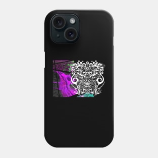 the city and the kaiju beast in ecopop surreal remixes art Phone Case