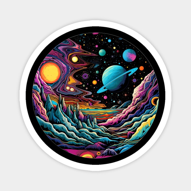 Surrealist space artwork with planets Magnet by Unelmoija