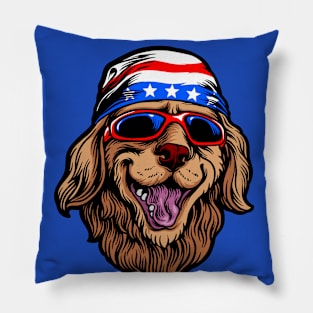 USA Patriotic American Dog Illustration Pillow