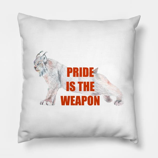 Pride is the weapon, Lynx, Big cat, endangered animal, species, in the World Pillow by The world through children's eyes