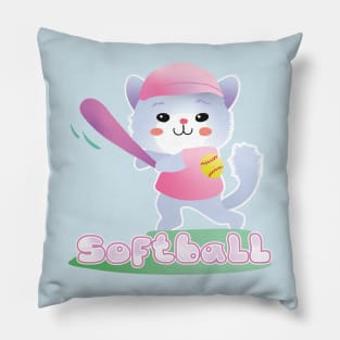 y2k aesthetic kawaii pastel I Love Softball cat Pillow