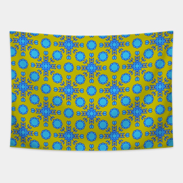 Beautiful blue floral pattern on green background Tapestry by iulistration