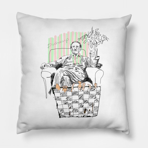 Duchamp in reverse Pillow by Peanutbutter Jackdaw