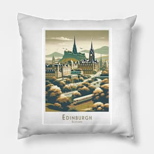 "Vintage Edinburgh Scotland Travel Poster Pillow