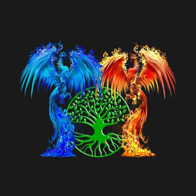 Fantasy Fire And Ice Phoenix Green Tree Of Life by Atteestude