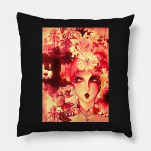 rouge red 70s collage deco art print face Pillow