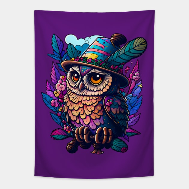 Colorful Cute Owl Tapestry by Whole Lotta Pixels