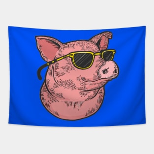 Pig animal in sunglasses color sketch engraving vector illustration Tapestry