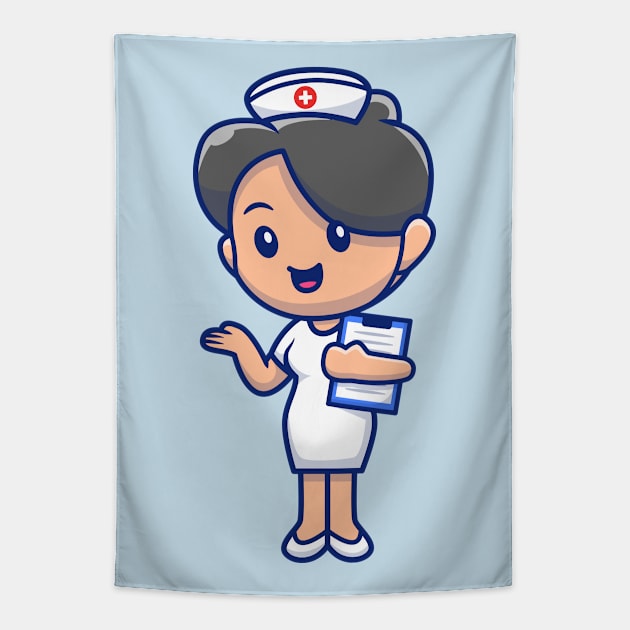 Cute nurse clip board cartoon Tapestry by Catalyst Labs