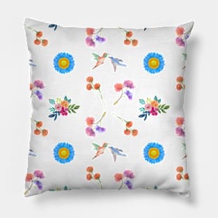 Hummingbirds and garden flowers seamless pattern Pillow