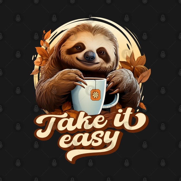 Take it Easy – Cute Sloth Drinks Tea. by Infinitee Shirts