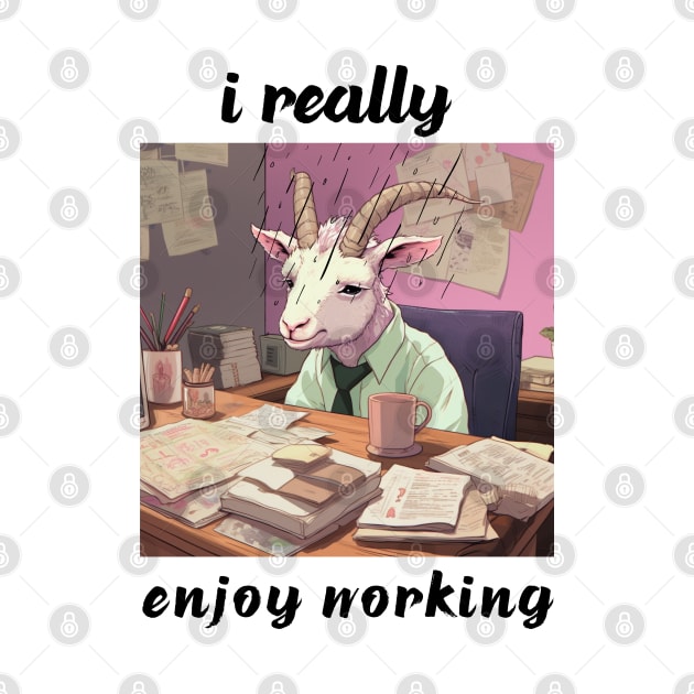 funny goat sitting at work enjoy working by MilkyBerry