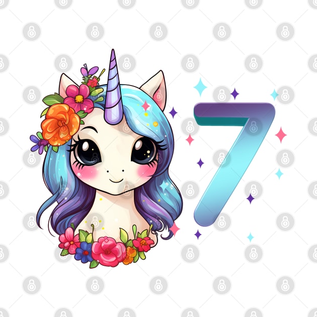 I am 7 with unicorn - girl birthday 7 years old by Modern Medieval Design