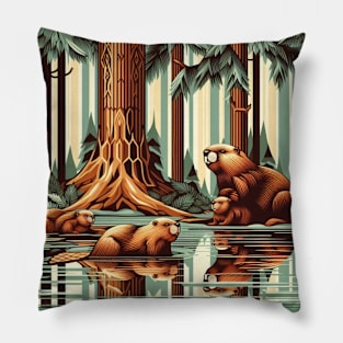 Beaver family in the forest Pillow