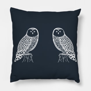 Snowy Owls in Love - cute and fun owl bird design Pillow