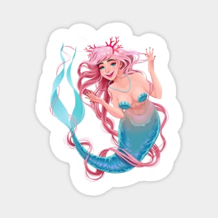 Smiling mermaid with long pink hair Magnet