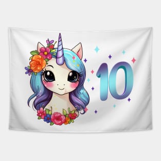 I am 10 with unicorn - girl birthday 10 years old Tapestry