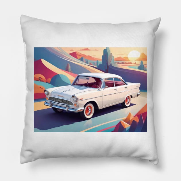 Retro Car Vector Art: Photorealistic Masterpiece in Isometric Design (326) Pillow by WASjourney