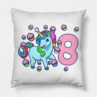 I am 8 with unicorn - girl birthday 8 years old Pillow