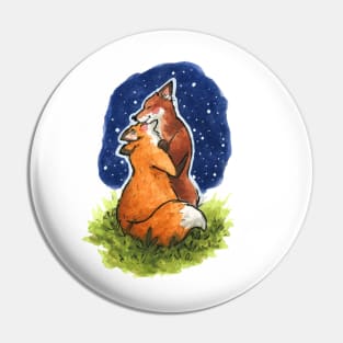 Foxes in Love Couple Watercolour Painting Pin