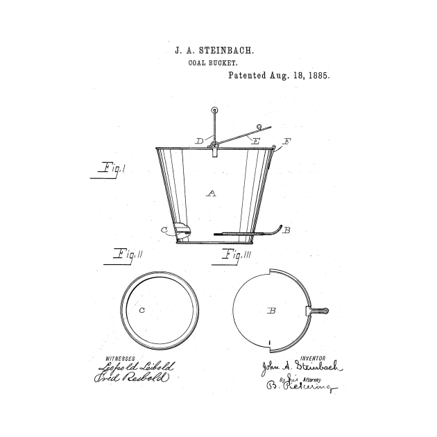 Coal Bucket Vintage Patent Hand Drawing by TheYoungDesigns