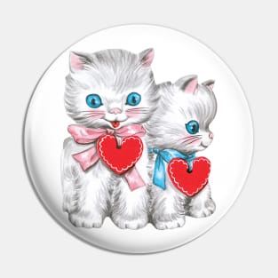 Cute Retro Valentine's Day Kittens with Hearts Pin