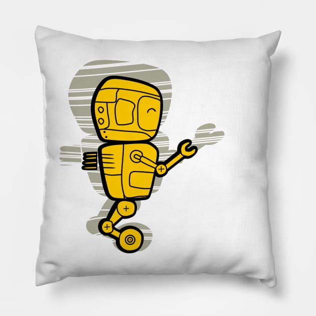 delivery robot in yellow and black Pillow by bloomroge