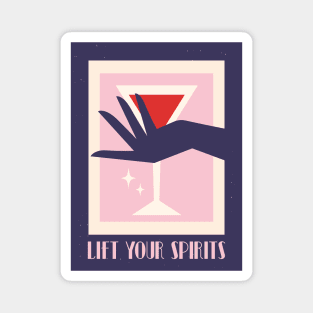 Lift your spirits, Martini, Cocktail art, Retro print, Alcohol poster, Kitchen, Bar decor Magnet