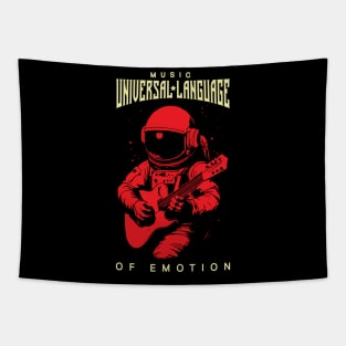 Musician Astronaut playing guitar Retro design : Music is Universal Language of Emotion Tapestry