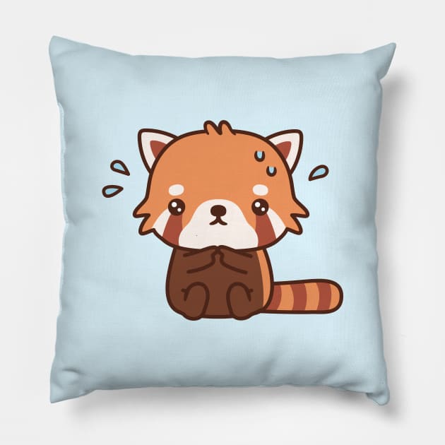 Cute Nervous Red Panda Pillow by rustydoodle